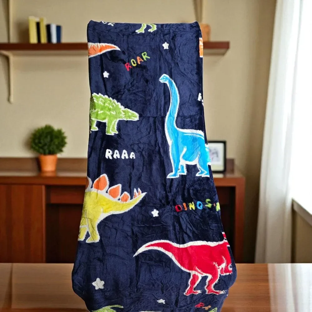 Glow in the Dark Dinosaur Throw Blanket – Blue, for Kids, Soft & Cozy, NEW - Picture 5 of 11